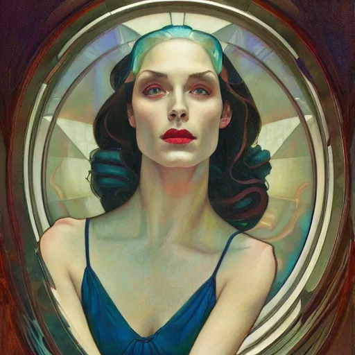 Image similar to a streamline moderne painting in the style of donato giancola, and in the style of tom bagshaw, and in the style of alphonse mucha. symmetry, smooth, sharp focus, semi - realism, intricate detail.