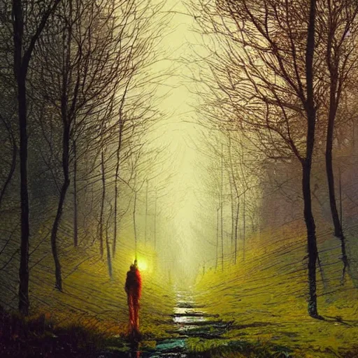 Image similar to A Landscape by Alena Aenami and John Atkinson Grimshaw