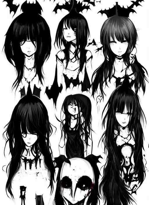 Prompt: a dark picture comic featuring blood horror and goth anime girls, anime vampires, evil horror vibes