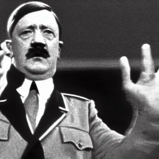 Image similar to A still of Hitler performing in a 1970s music video