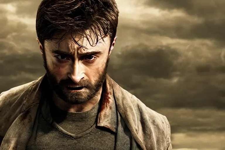 Image similar to Daniel Radcliffe as Wolverine in 'Logan 2' (2023), movie still frame, promotional image, imax 70 mm footage, oscar nominated cinematography, volumetric lighting, 8k resolution