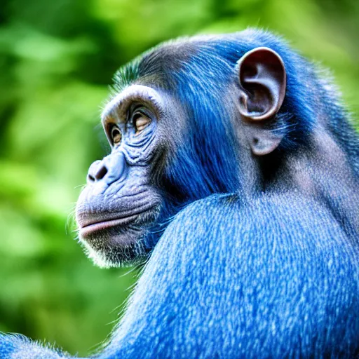 Image similar to a blue chimp is laying on his back, looking at the stars, 4 k, photo, beautiful