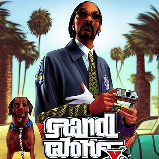 Image similar to snoop dog in gta v, cover art by stephen bliss, artstation, no text