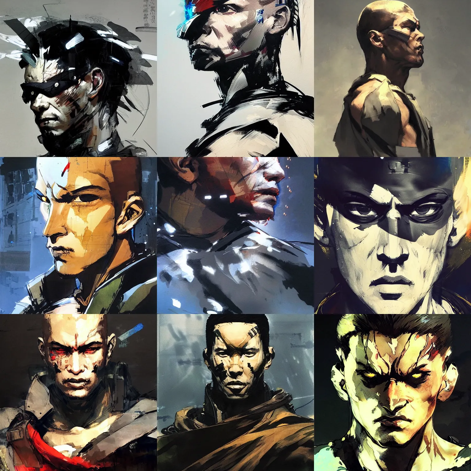 Prompt: a dramatic side portrait painting of a monk - soldier. he wears a power hood, and light is glowing. art by yoji shinkawa and sandra chevrier, trending on artstation, award - winning, perfect composition.