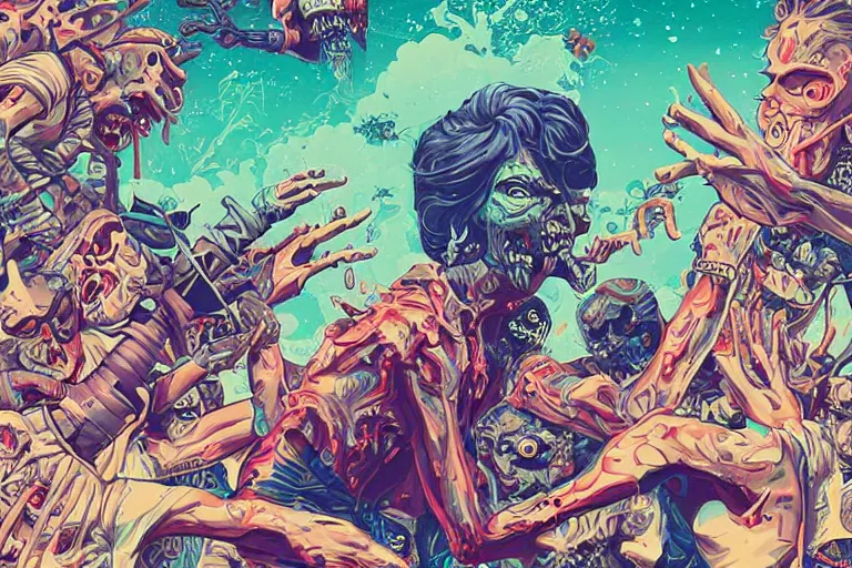 Image similar to zombies having a fight, tristan eaton, victo ngai, artgerm, rhads, ross draws