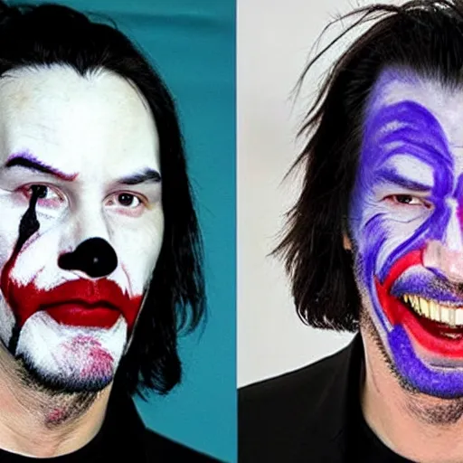 Image similar to Keanu reeves in clown Face paint inspired by the Joker