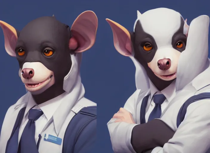 Image similar to character portrait feature of the anthro male anthropomorphic simple fruit bat fursona wearing airline pilot outfit uniform professional pilot for delta airlines character design stylized by charlie bowater, ross tran, artgerm, and makoto shinkai, detailed, soft lighting, rendered in octane