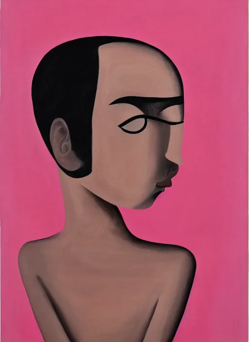 Image similar to a painting of a person with a pink background, a minimalist painting by Francesco Clemente, behance, suprematism, poster art, concert poster, movie poster