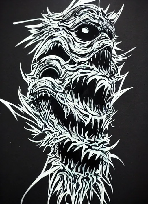 Image similar to beautiful graffiti monsters on black background paper