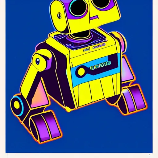 Image similar to portrait of the robot from the 2 0 0 8 pixar animated film wall - e in the style of cyberpunk neon, art, colorful image, sharp focus, logo, icon, dark background, photo realistic, concept art, low detailed