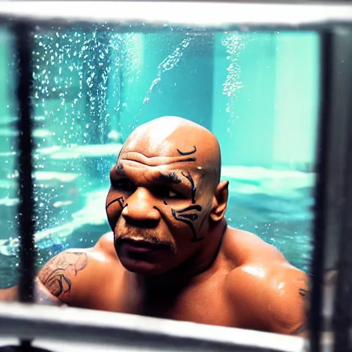 Image similar to mike tyson trapped in a fish tank