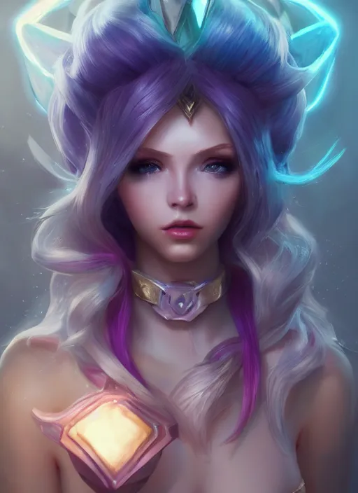 Image similar to lux, from league of legends, au naturel, hyper detailed, digital art, trending in artstation, cinematic lighting, studio quality, smooth render, unreal engine 5 rendered, octane rendered, art style by klimt and nixeu and ian sprigger and wlop and krenz cushart