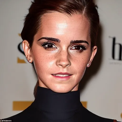 Image similar to a woman who is a genetic combination of emma watson and kim kardashian, face and upper - body focus