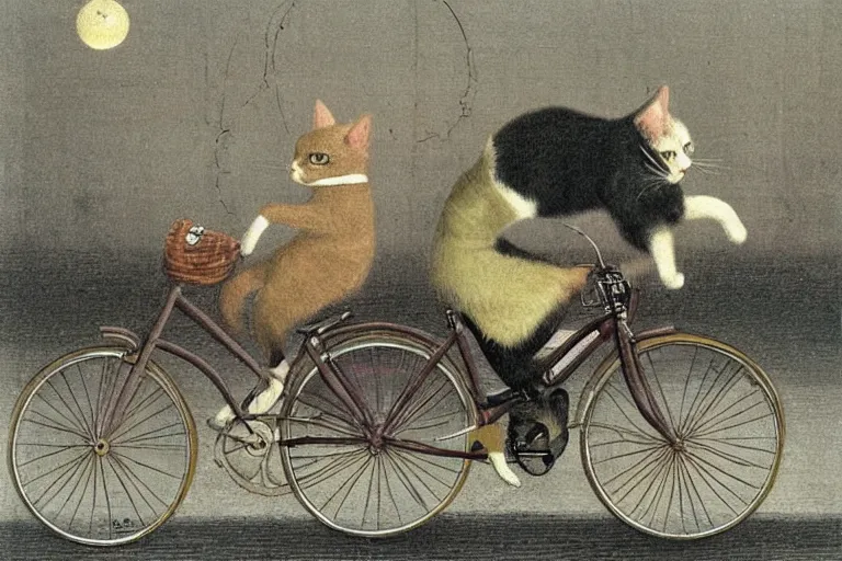 Image similar to a cat driving a bicycle, an illustration by michael sowa