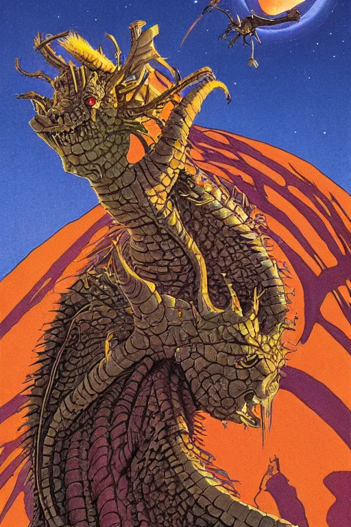 Image similar to swavain basilisk empress of the bilberry, painted by vaughn bode and joe jusko and chesley bonestell and gerald brom, trending on artstation, dramatic tan lighting first - person view studio ghibli, hdr, closeup, stuckism, manga