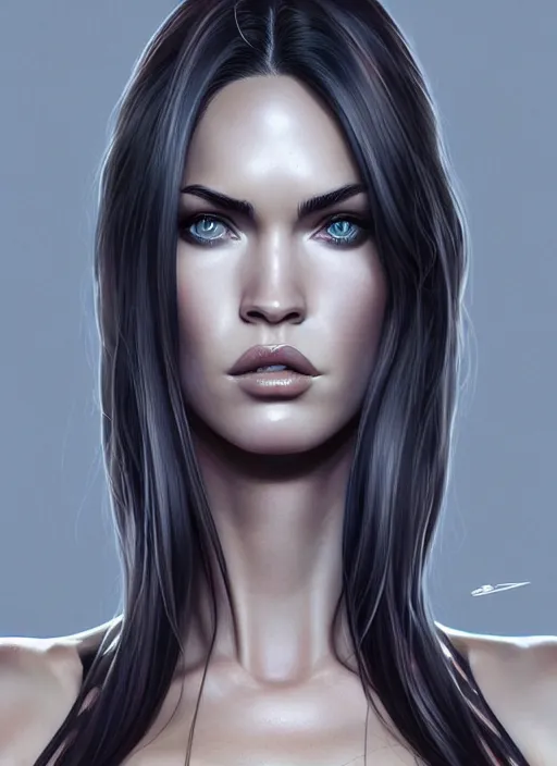 Image similar to symmetry!! gantz portrait of megan fox as super girl, unholy, intricate, highly detailed, dynamic lighting, digital art, digital painting, artstation, terence nielsen, sharp focus, illustration, art by artgerm and greg rutkowski and moebius, 8 k