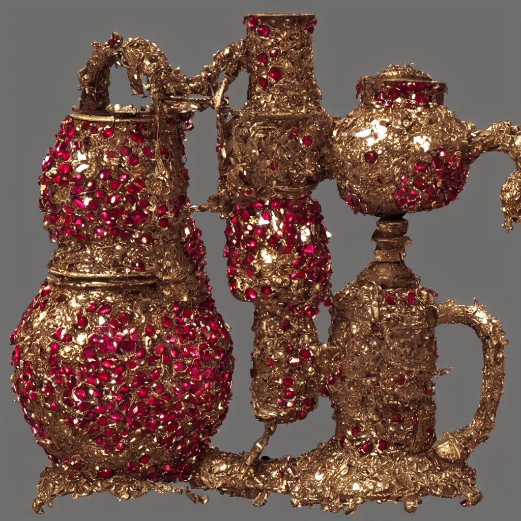 Prompt: old oil lamp incrusted with rubies, unreal engine