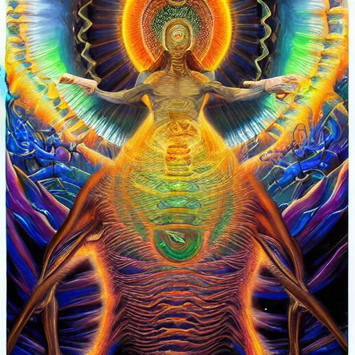 Image similar to the sacred dmt king by alex grey by GEOGLYPHIKS by FABIÁN JIMÉNEZ by MICHAEL DIVINE by AMANDA SAGE in the style of oil painting visionary art, intricate artwork by Tooth Wu and wlop and beeple. , trending on artstation, greg rutkowski very coherent symmetrical artwork, oil painting