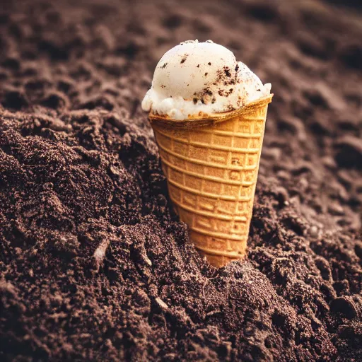 Image similar to macro photo of an ice cream cone covered in dirt and hair