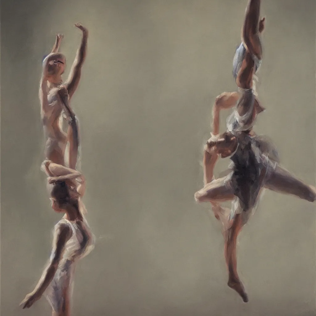 Image similar to a stunning oil painting of a singular ballerina in a spotlight, arabesque