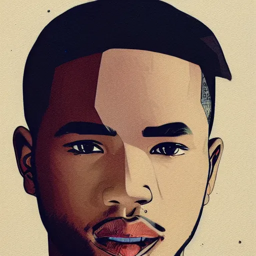 Prompt: Frank Ocean profile picture by Sachin Teng, asymmetrical, Organic Painting , Matte Painting, geometric shapes, hard edges, graffiti, street art:2 by Sachin Teng:4