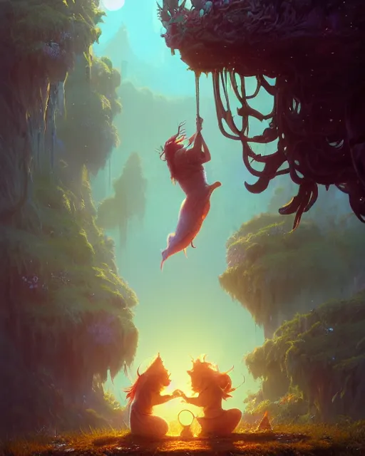 Image similar to highly detailed surreal vfx portrait of a happy orcs in a fairytale world, stephen bliss, unreal engine, greg rutkowski, loish, rhads, beeple, makoto shinkai and lois van baarle, ilya kuvshinov, rossdraws, tom bagshaw, alphonse mucha, global illumination, detailed and intricate environment