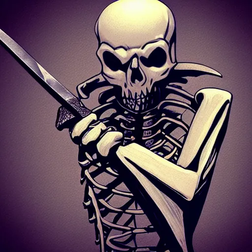 Prompt: “ cool image of a skeleton holding a katana ”