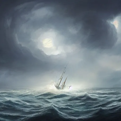 Image similar to a ship sailing through a storm, artstation hall of fame gallery, editors choice, #1 digital painting of all time, most beautiful image ever created, emotionally evocative, greatest art ever made, lifetime achievement magnum opus masterpiece, the most amazing breathtaking image with the deepest message ever painted, a thing of beauty beyond imagination or words