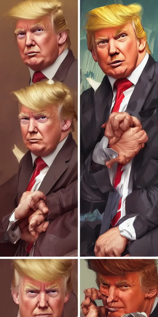 Prompt: portrait of before and after donald trump losing weight, highly detailed, digital painting, artstation, concept art, sharp focus, illustration, art by artgerm and greg rutkowski and alphonse mucha