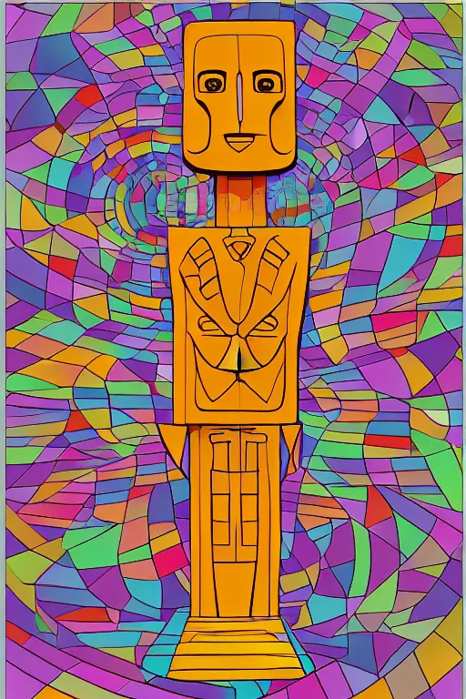 Image similar to cubist moai statue cutout digital illustration cartoon colorful beeple