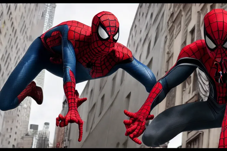 Image similar to Spider-Man fighting Venom live action fight scene by Emmanuel Lubezki