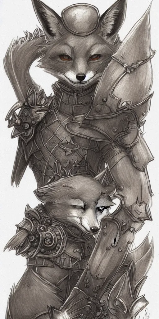 Image similar to heroic character design of anthropomorphic fox, whimsical fox, portrait, holy crusader medieval, final fantasy tactics character design, character art, whimsical, lighthearted, colorized pencil sketch, highly detailed, Akihiko Yoshida