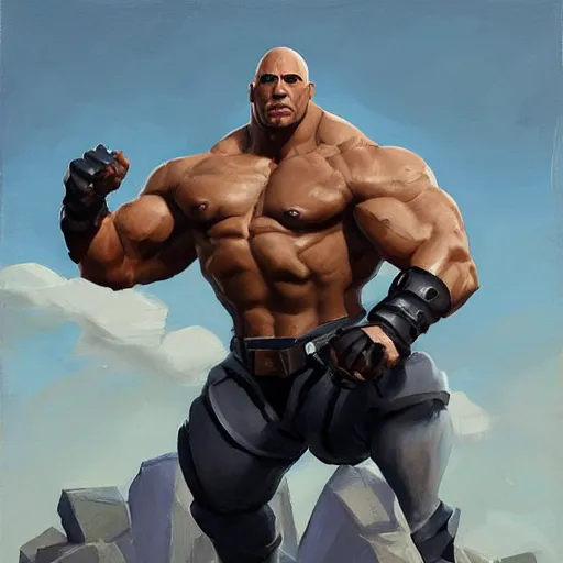 Image similar to greg manchess portrait painting of fierce partially armored foundation aka dwayne the rock johnson from fortnite as overwatch character, medium shot, asymmetrical, profile picture, organic painting, sunny day, matte painting, bold shapes, hard edges, street art, trending on artstation, by huang guangjian, gil elvgren, ruan jia, greg rutkowski, gaston bussiere