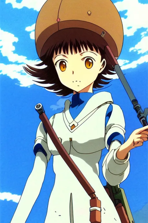 Prompt: anime art full body portrait character nausicaa by hayao miyazaki concept art, anime key visual of elegant young female, short brown hair and large eyes, finely detailed perfect face delicate features directed gaze, valley of the wind and mountains background, trending on pixiv fanbox, studio ghibli, extremely high quality artwork by kushart krenz cute sparkling eyes
