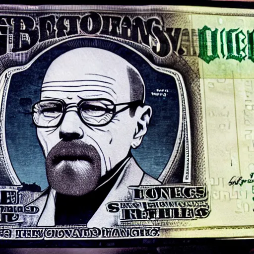 Image similar to Heisenberg sitting on a pile of money.