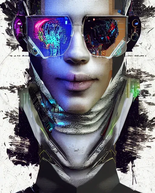 Prompt: a glitch art character portrait of cyborg wizard / hacker trending on artstation deviantart pinterest detailed realistic hd 8 k high resolution