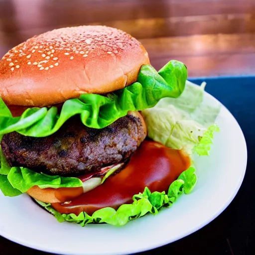 Image similar to patriot burger, a burger filled with lettuce, patty, ketchup, fried american flag, pickle, mayonnaise