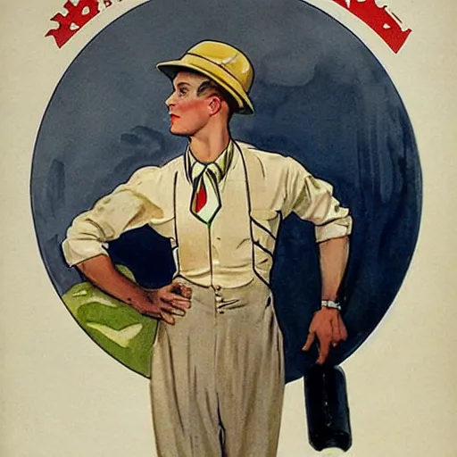 Image similar to 1 9 2 0 s leyendecker style, handsome blonde farmer man, handsome brunette worker man, serenading