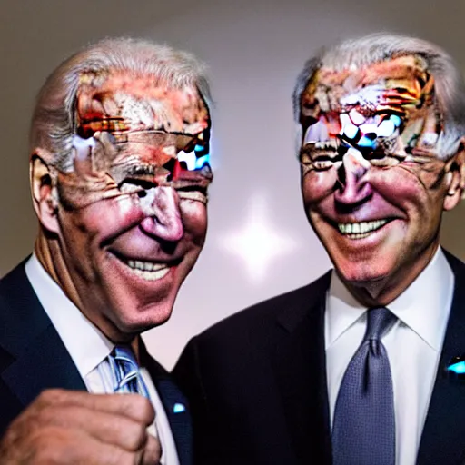 Prompt: smiling joe biden with glowing eyes