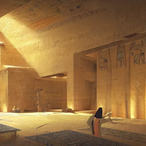 Image similar to an ancient egyptian room entirely made of gold, concept art, architecture design, pyramids, art by greg rutkowski