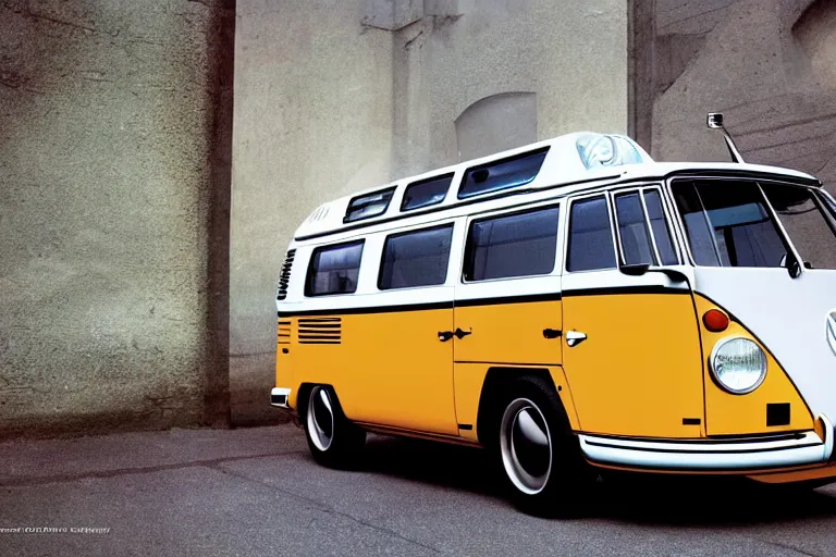 Image similar to designed by giorgetto giugiaro futuristic and modern 9 1 1 vw bus, ektachrome photograph, volumetric lighting, f 8 aperture, cinematic eastman 5 3 8 4 film