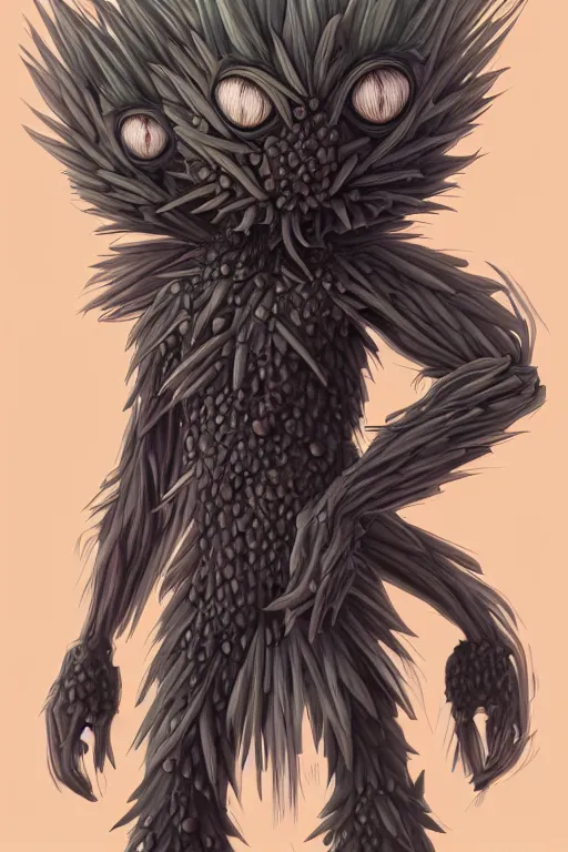 Image similar to a humanoid figure cirsium monster with large eyes, highly detailed, digital art, sharp focus, trending on art station, plant, anime art style