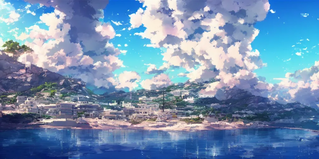 Image similar to beautiful anime Costa Blanca by makoto shinkai