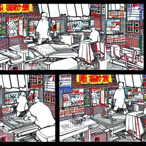 Image similar to chinese surgery operating table, in the style of daniel johnston and outsider art, 8k, line brush, overlaid with chinese adverts