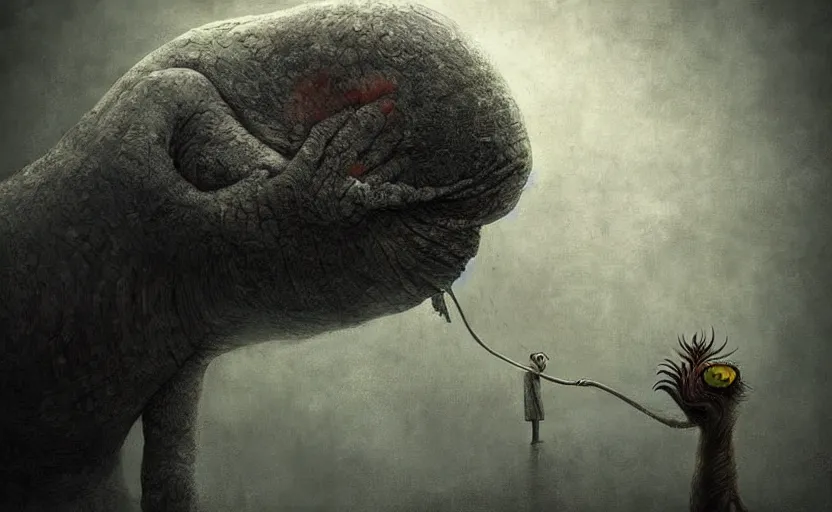 Image similar to a surreal painting a painting of a strange creature by anton semenov, by anton semenov and alex andreev