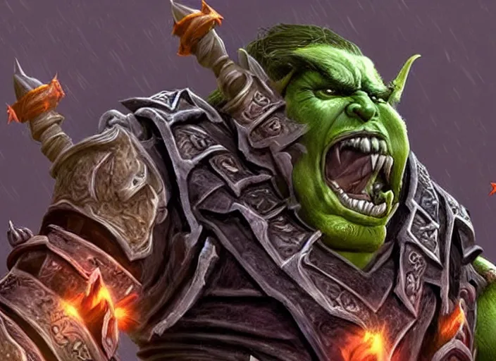 Image similar to donald trump as orc in world of warcraft