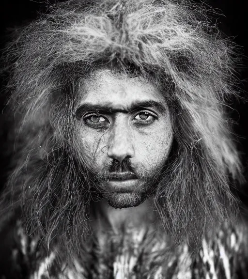 Image similar to Award winning reportage photo of Mauri Natives with incredible hair and beautiful hyper-detailed eyes wearing traditional garb by Lee Jeffries, 85mm ND 5, perfect lighting, gelatin silver process