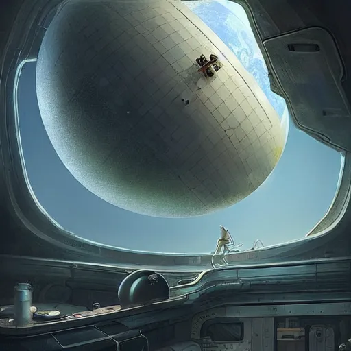 Image similar to in the oxidized futuristic interior of a tin can floating in orbit round the planet looking through the window there is the pale blue dot, the shrinking blue orb. aleksi briclot paul chadeisson marc simonetti pablo carpio raphael lacoste hitchhiker's guide to the galaxy