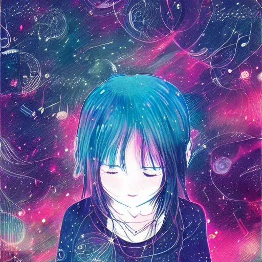 Image similar to a music disc by inio asano, aya takano color style, 4 k, super detailed, night sky, digital art, digital painting, celestial, majestic, colorful