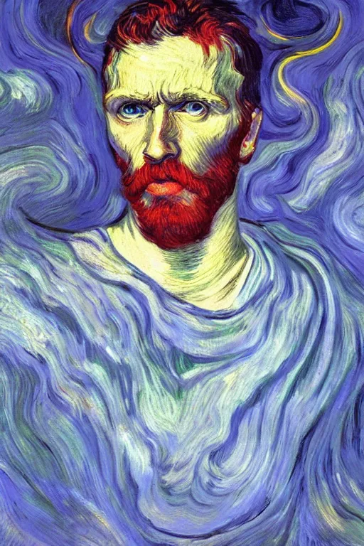 Image similar to portrait of the god of dreams, in the style of edvard munch, van gogh, digital art, artgerm, trending on artstation